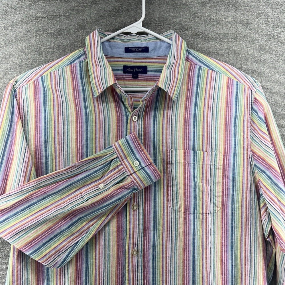 Alan Flusser Long Sleeve Shirt Men XXL Multicolor Striped Linen Blend Button Up